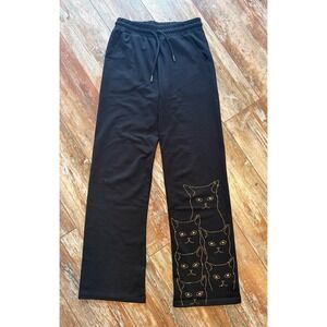 Bella Bellucci Womens S Black Rhinestone Cat Pants Y2K McBling Straight Leg